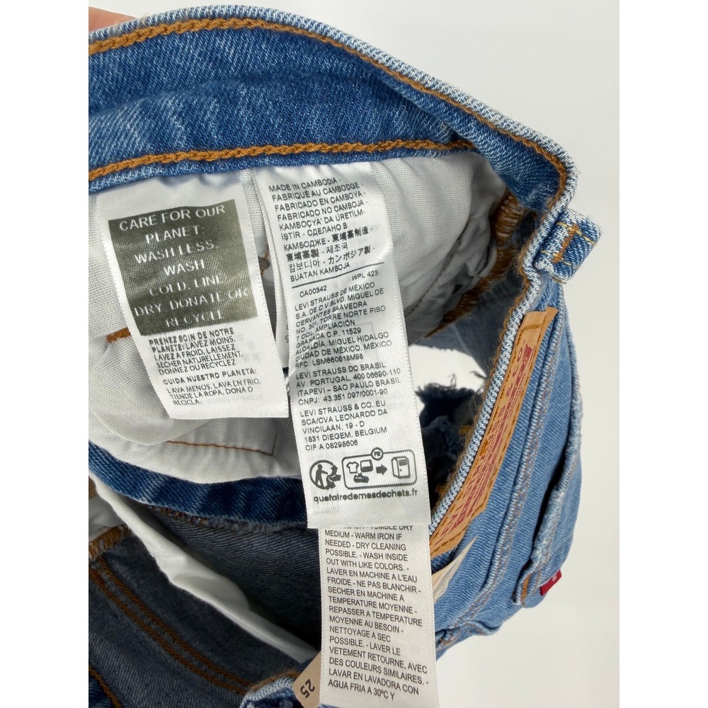 NEW Levis 501 Original High Rise Distressed Button Fly Denim Shorts Blue W25 - Picture 5 of 13